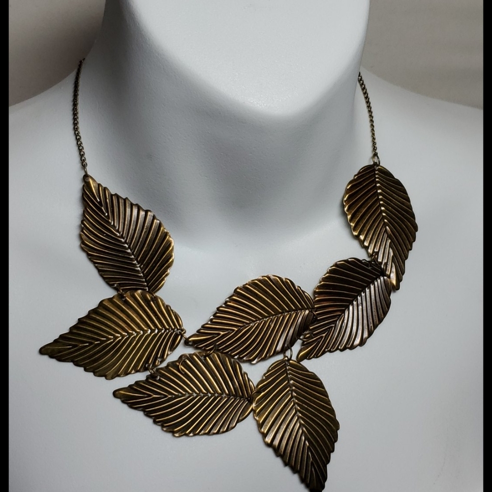 Bronze Leaf Statement Necklace - Picture 2 of 7